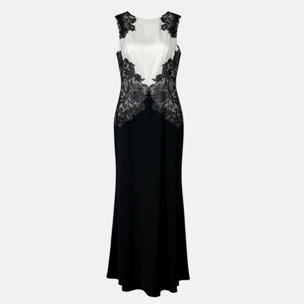 Tadashi Shoji Layne Gown Black White Lace Maxi Dress Size 12